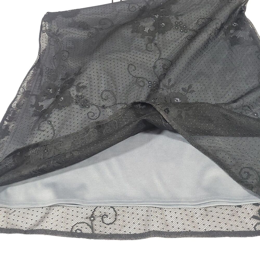 Y2K Whimsigoth Maxi Slip Dress Laundry Black Lace over gray satin 3D Ribbon rose - Picture 13 of 16